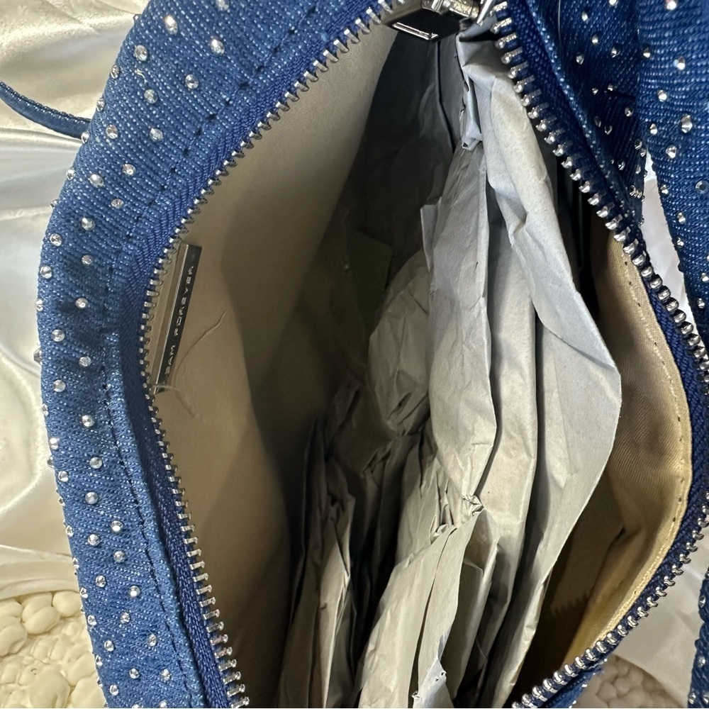 Rhinestone Denim Hobo Shoulder Bag – Sparkle Crossbody Purse Y2K NWT - Picture 11 of 11